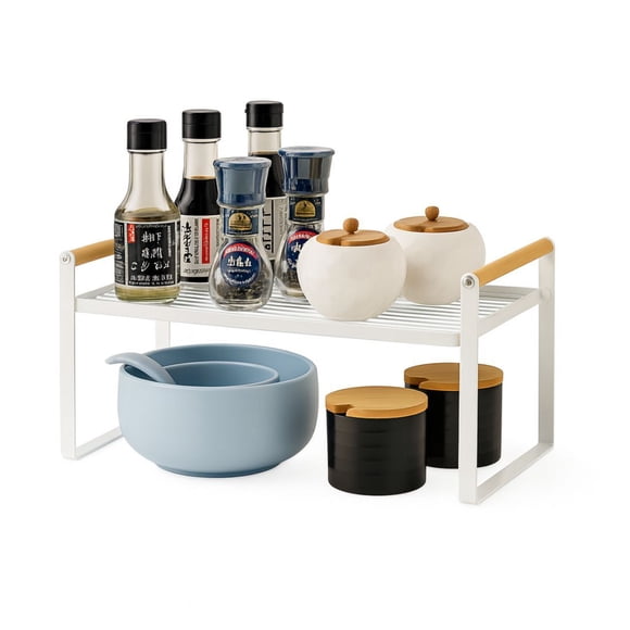 Repisa Organizador Multiuso Cocina Acero Madera 34cm Color Blanco.