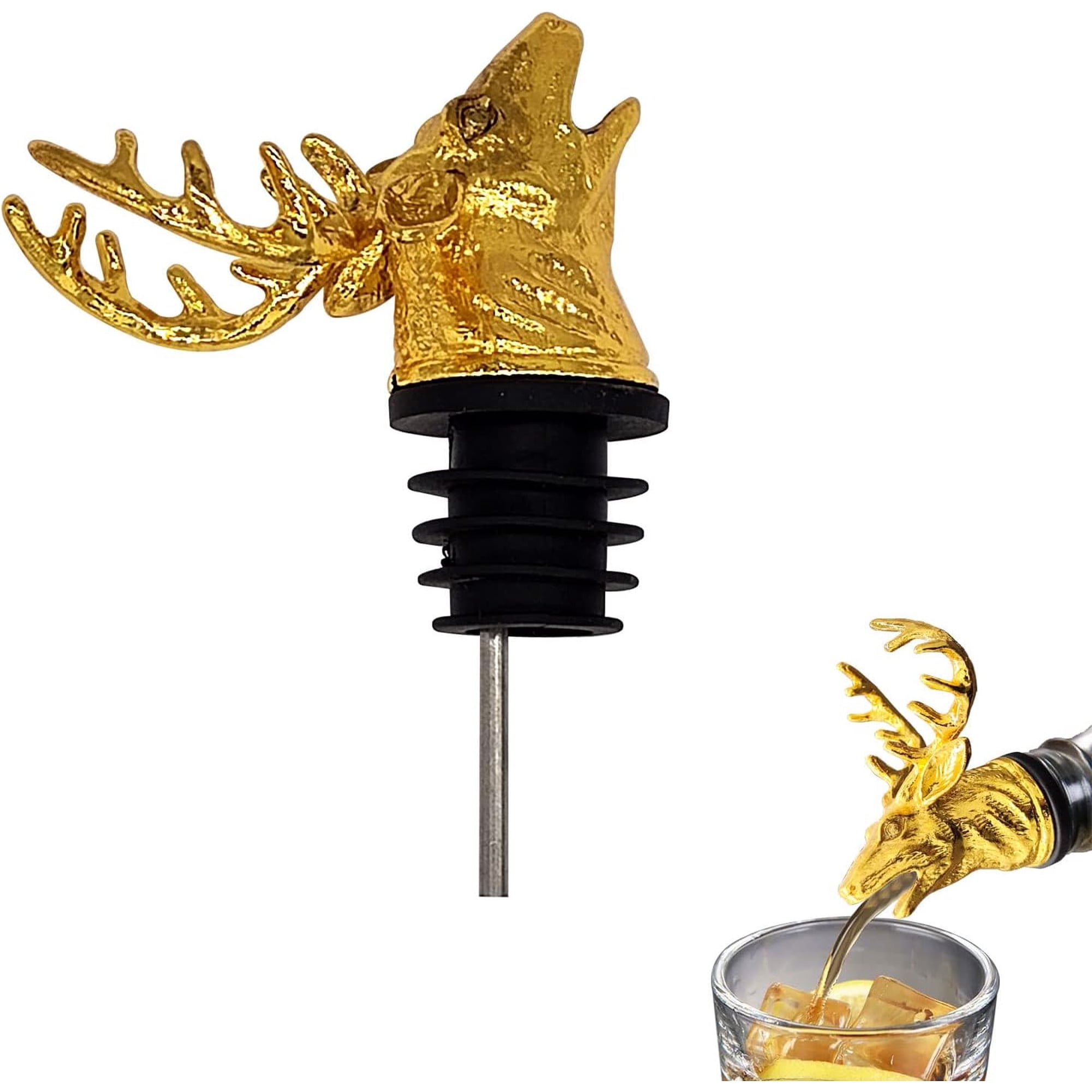 Genérica - Aireador Y Vertidor Para Vino, Vertidor De Acero Inoxidable Con Tapón De Botella Estilo Retro, Vertidor De Vino Premium, Tapa De Boquilla De Botella (ciervo Dorado)