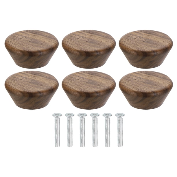 Uxcell 6 Paquete de Tiradores Redondos de Madera para Cajones, Diámetro de 1 3/4" Cabeza Plana Tiradores de Madera con Tornillos para Muebles Cajón Tocador Armario, Nogal