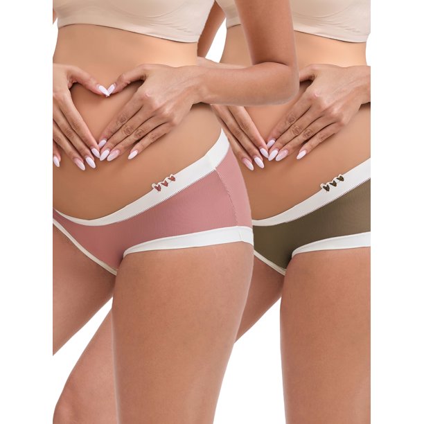 INSPIRE CHIC Bragas de Maternidad de Cintura Baja en Forma de V de Hielo de Seda Acanalada para Mujeres Color Patchwork Panties de Embarazo 2 Paquetes XXL 1 Marrón Claro 1 Marrón