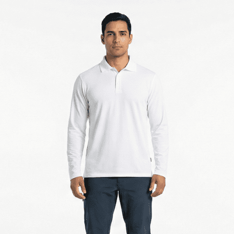 T-World - Polera Polo Dryfresh Hombre Manga Larga Secado Rápido Blanco