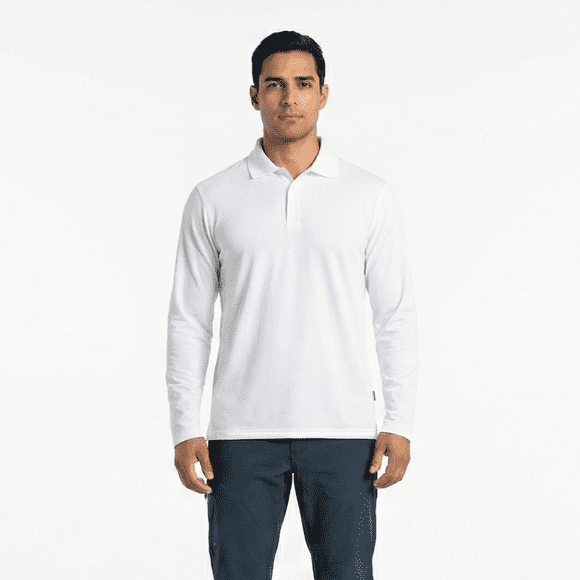 Polera Polo Dryfresh Hombre Manga Larga Secado Rápido Blanco