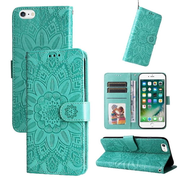 Funda tipo cartera FOXDOCK para iPhone 6 Plus , diseño girasol en relieve, cuero PU, cierre magnético, soporte y tarjetero