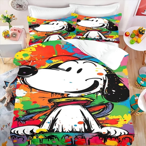 Snoopy Duvet Set creative cartoon Quilt Cover King Size Cute Teenager Bedding Children Room Decor Home Anime Gifts For Kids Bed Sheets