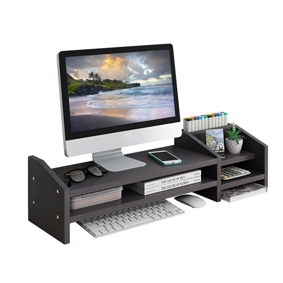 Elevador de Monitor KUAIYU de 2 Niveles en Madera Negra