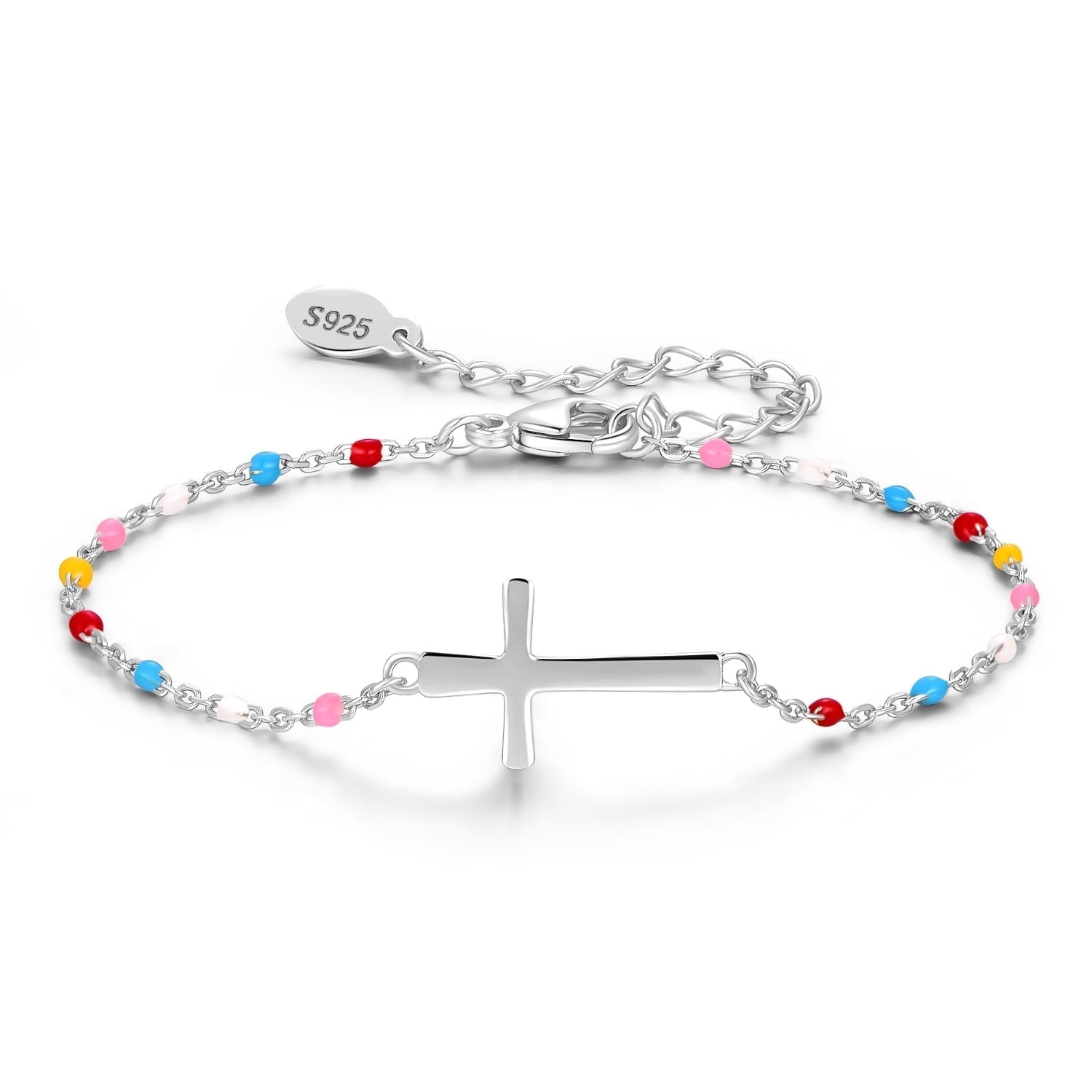 Pulsera Heshpaws S925 Sterling Silver Cross Ajustable Plata