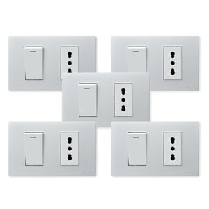 Want - Pack 5 Interruptor 1 912 16A Y Tomacorriente 1 16A - Gris Blanco