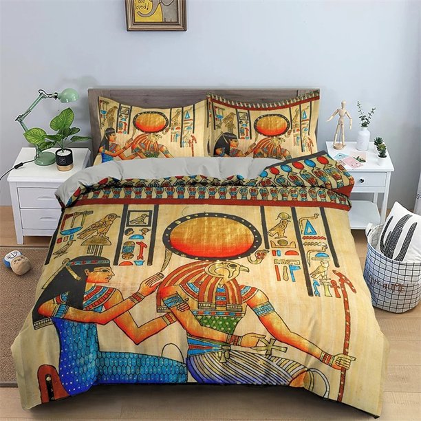 Ancient Egypt Tribe Bedding Set for Adult Women Comforter Cover Set Polyester Egyptian Print Duvet Cover Set
