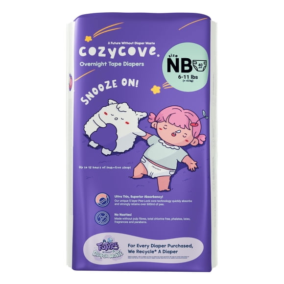Pañales para bebé Cozycove recién nacido 6‑11 lb (2,7‑5,0 kg) 40 unidades