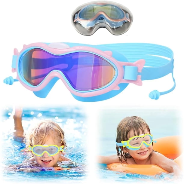Gafas natación niños montura grande visión amplia antivaho impermeable correa ajustable