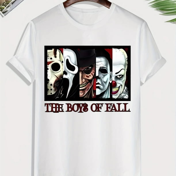 Scary Pattern Graphic Print Men's Creative Top, Casual Short Sleeve Crew Neck T-shirt, Men's Clothing For Summer Outdoor