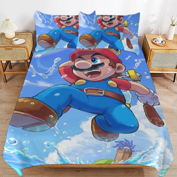 Super Mario 3-Piece Comforter Set for Bedroom Super Mario Bedding Set for Kids Adults Soft Microfiber Duvet Cover Set with Zipper Closure