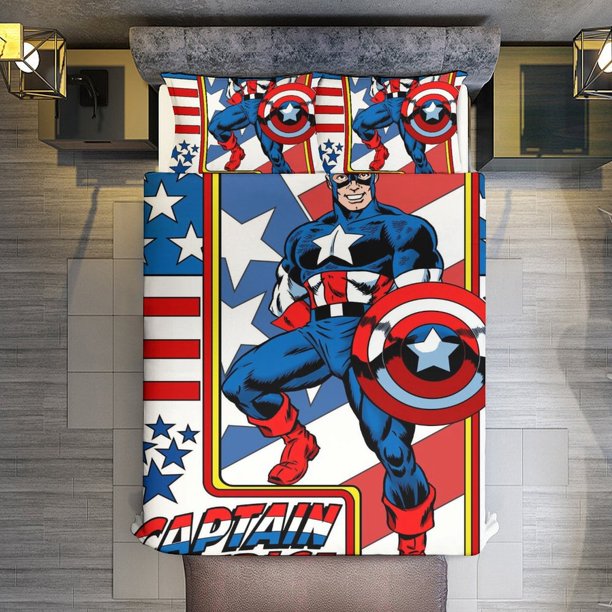 Captain-America Comforter Set for Kids Boys Teen Men Tween 3D Lightweight Microfiber Bedding Sets