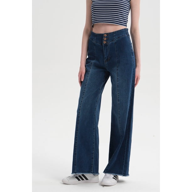 Jeans Mujer Calce Recto Línea Pretina Azul Oscuro