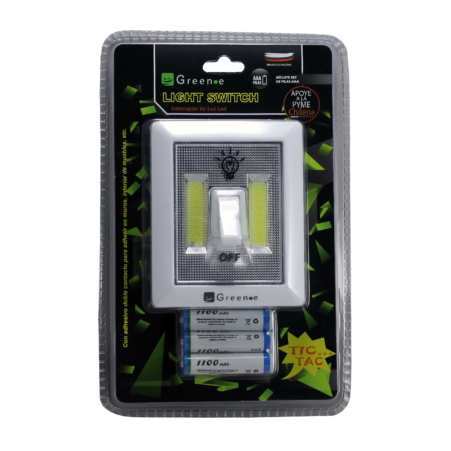 Green E - Luz Led Interruptor Tic Tac (Espanta Cuco) 3 Pilas