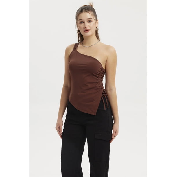 Polera Mujer Escote Y Basta Asimétrica Café