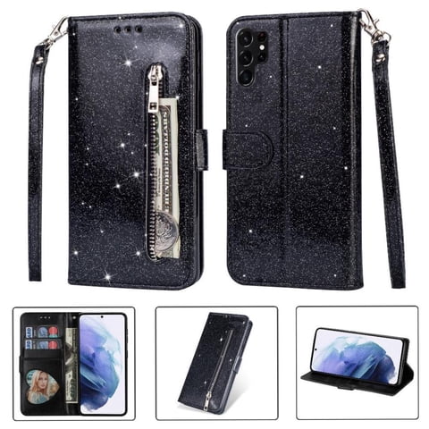Funda Para Foxdock Elegante Funda Samsung Galaxy S23 Ultra Glitter Con Cremallera-Ideal Para El Uso Diario