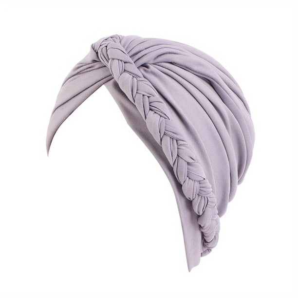 Stylish and Comfortable Solid Color Braided Turban Cap for Women - Perfect for Chemo, Head Wraps, and Hijabs