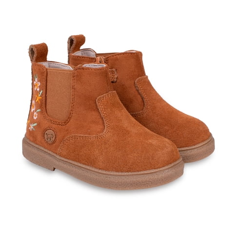 Pillin - Botín Bebé Niña Bordado Flores Café