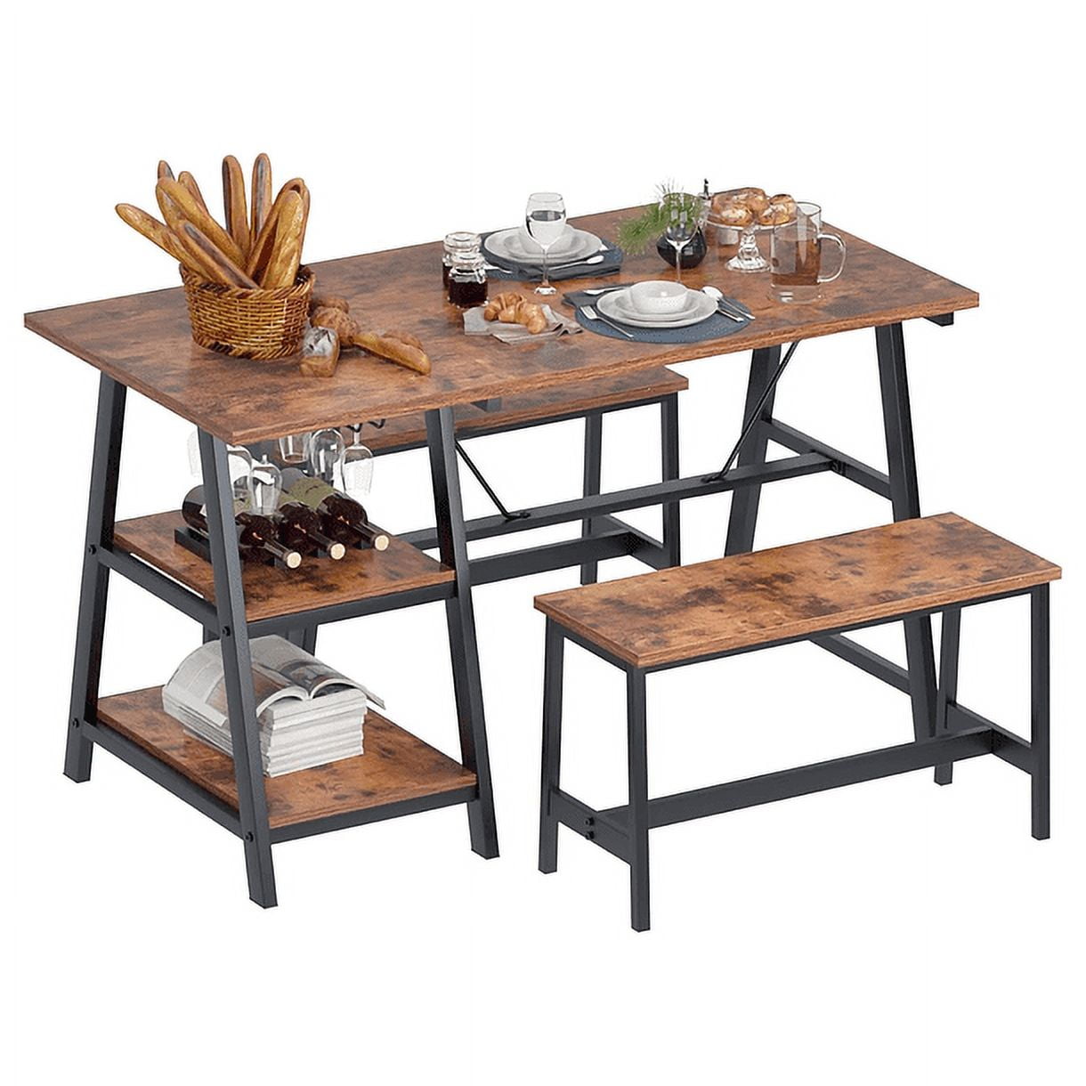 Klik Muebles - Comedor Industrial Con Repisas Y Banquetas