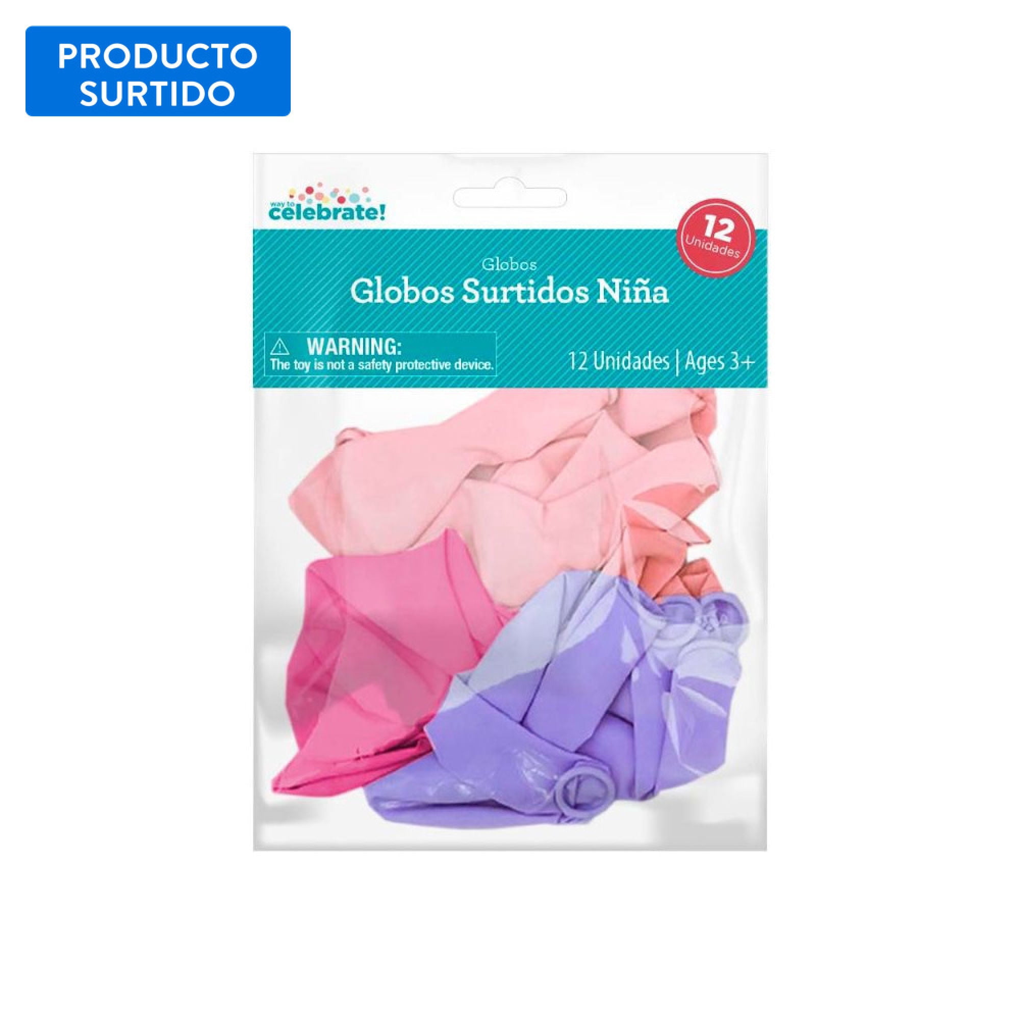 Set 12 Globos Surtidos Niña (palo Rosa-fucsia-lila) Way To Celebrate