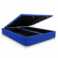 Base Cama Baúl 2 Plazas Felpa Azul Lore | Diseño Premium + Gran Almacenaje