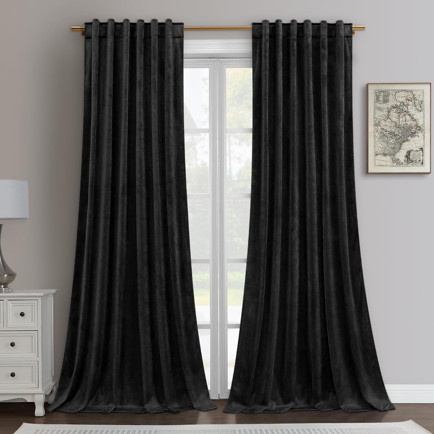 Cortinas Opacas Homeideas, Terciopelo Negro, 132 X 213 Cm, 2 Paneles