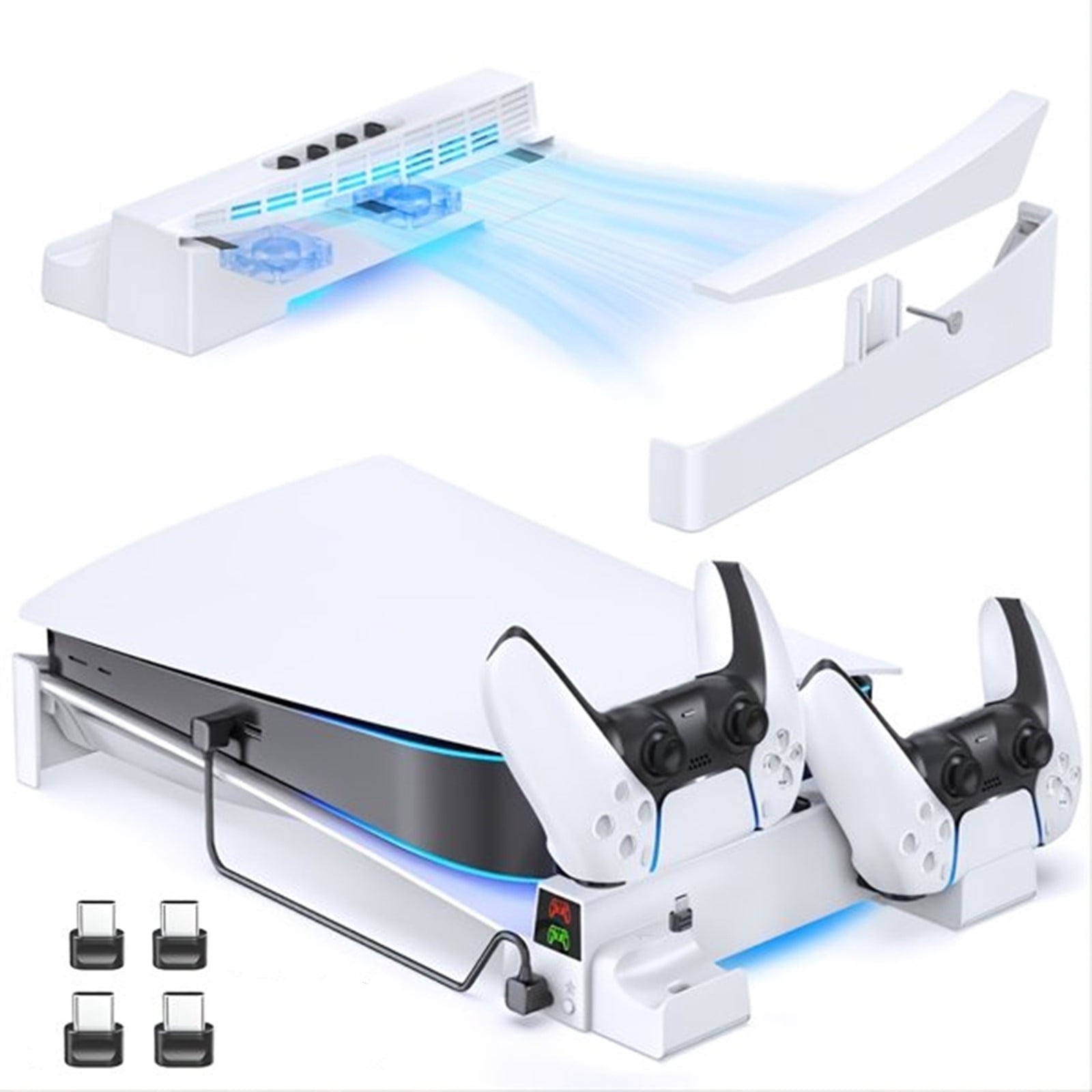 Soporte Horizontal Aaronmei Ps5 Con Ventilador Y Base Cargadora Blanco