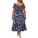 thumbnail image 4 of Vestido maxi floral de talla grande para mujer GRACE & GRANDEUR con escote cuadrado con lazo, cintura fruncida, línea A, largo de verano para la playa con abertura lateral 3X azul marino, 4 of 8