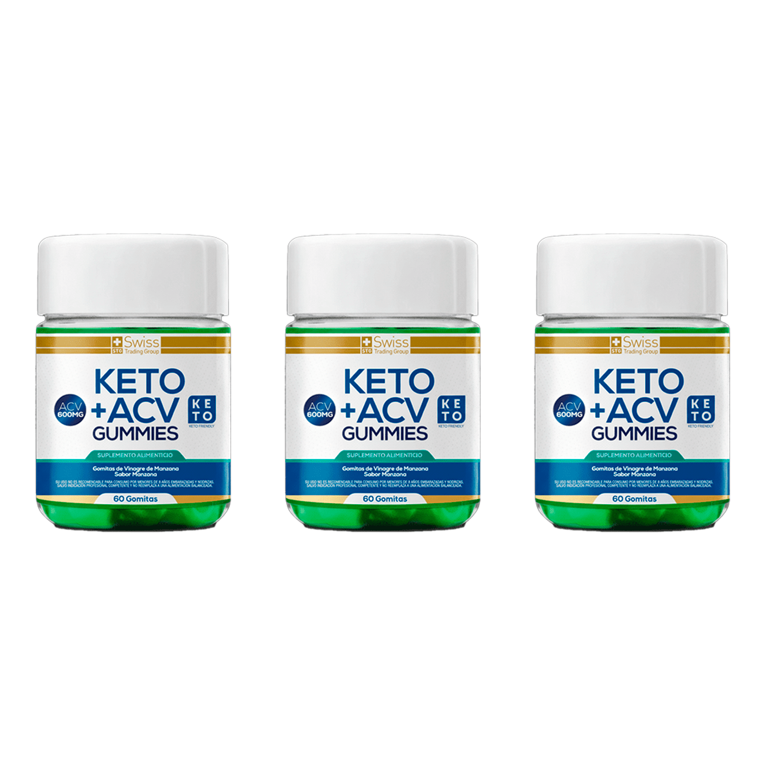 Swiss Nature Labs - Pack 3 Keto Plus 60 C/u Gomitas De Vinagre De Manzana Quemador De Grasa Con Magnesio Y Zinc