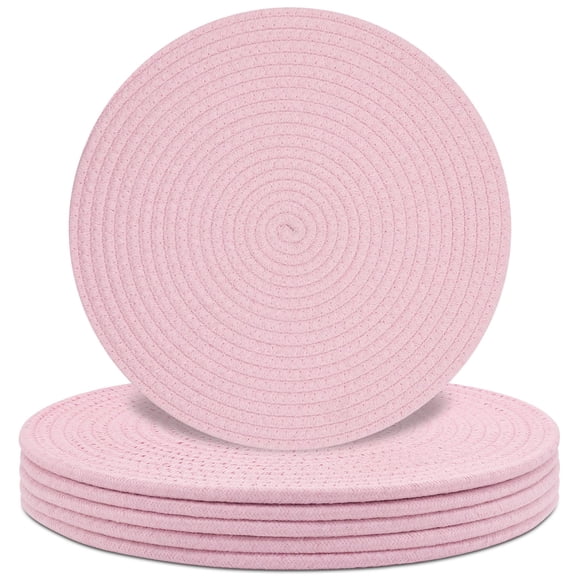 Manteles individuales Jukercici de cuerda de algodón de 33 cm, juego de 6, rosa