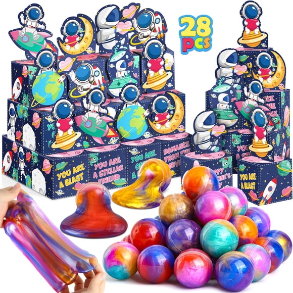 Set de regalos para el día de San Valentín Galaxy Slime con tarjetas para niños x28