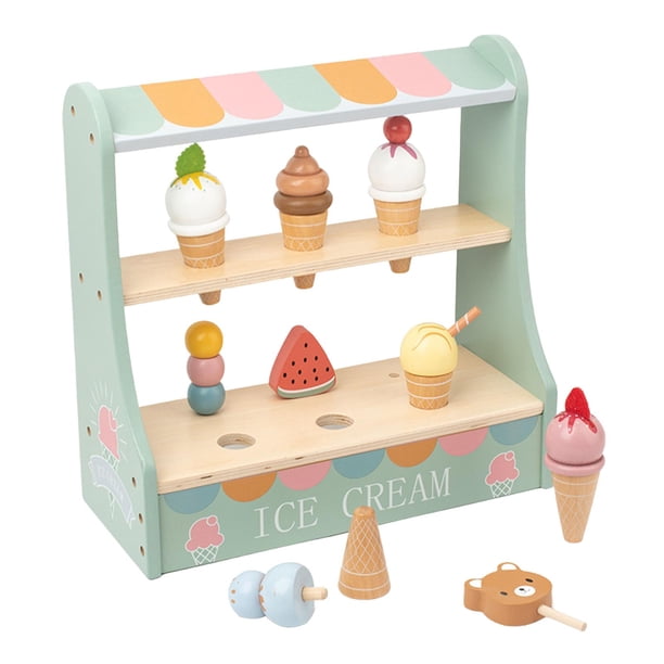 Juego de juguetes de helado Montessori práctico con soporte de madera, juego de rol, juguete de comida para el hogar, preescolar, niños, niñas y niños