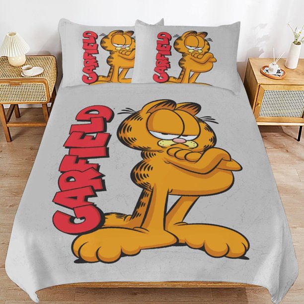 x206 Garfield Bed Duvet Cover Microfiber Bedding Sets 3D Printed Lightweight 3 Piece Comforter Sets, 1 Duvet Cover And 2 Pillow Shams for Kids Boys Girls 90"x90" jn206