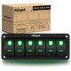thumbnail image 1 of Panel de interruptores basculantes Nilight de 6 posiciones, 12V/24V, LED verde, 18 x 7 x 7 cm, 1 of 8