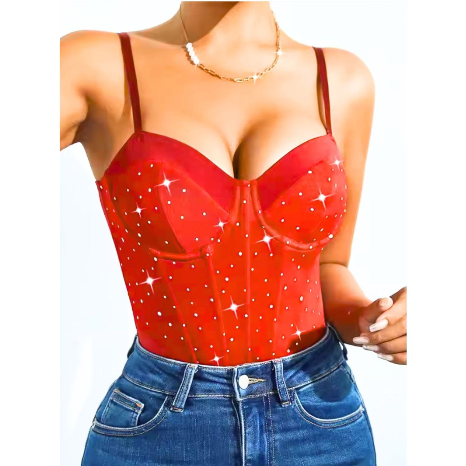 Likeshop - Body Mujer Tirantes Tipo Corsét Sujetador Sexy Brillos Moda 9008