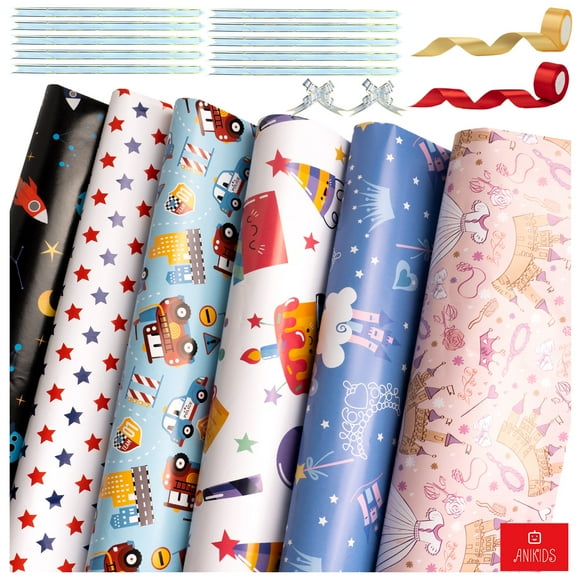 Set 12 Papel De Regalo Navidad Surtidos Cintas Lazos 75x51cm