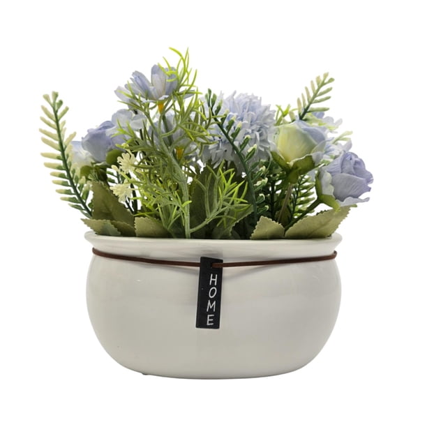 Planta Artificial Macetero Ceramica Blanco Arreglo Floral celeste