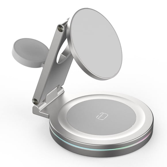 3 En 1 Magnético 360 Grado Autorotation Rápido Cargador Inalámbrico Para iPhone IWatch Airpods Estación de Carga Dock-Plateado