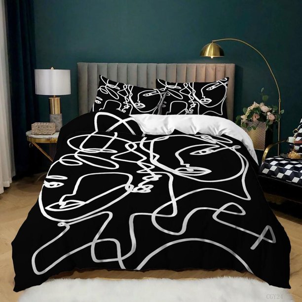 Black White Graffiti Quilt Duvet Cover Set Pillowcase Bed Linen Double3-Piece Bedding Set