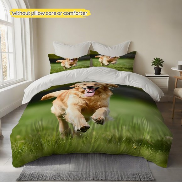 Sunlit Meadow Golden Retriever Running Printed Duvet Cover Set 100% Polyester Fiber Duvet Cover Soft and Comfortable for a Great Experience Fluffy and Breathabl