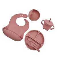 Magideal - Juego De Alimentación De Silicona De 6 Uds., Juego De Cuencos De Succión De Silicona Para Niños Y Niñas, Color Rosa
