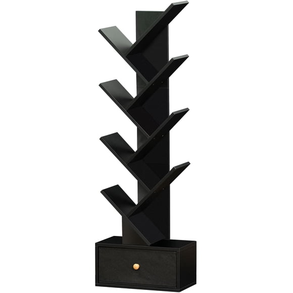 Estantería tipo árbol SHEEPAM de 8 niveles con cajón de madera negra
