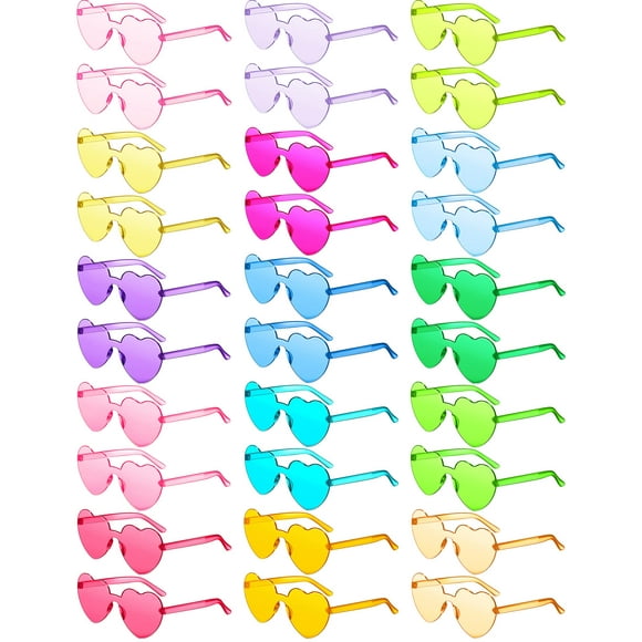 Gafas de sol Colzzy en forma de corazón sin montura, 30 unidades, transparentes