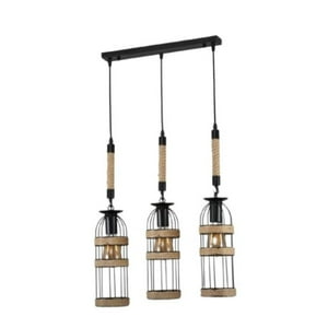 Click Ventas - Lampara Colgante De Madera Y Metal Triple Tipo Jaula 3 Focos