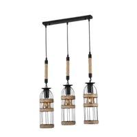 Click Ventas - Lampara Colgante De Madera Y Metal Triple Tipo Jaula 3 Focos