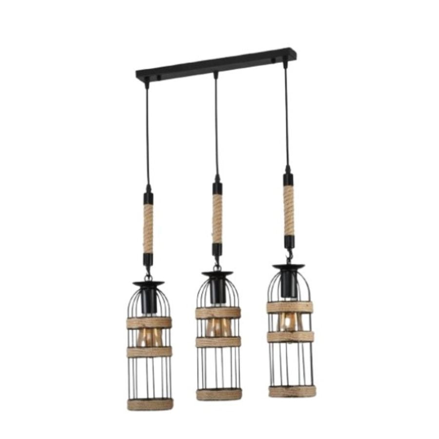 Click Ventas - Lampara Colgante De Madera Y Metal Triple Tipo Jaula 3 Focos