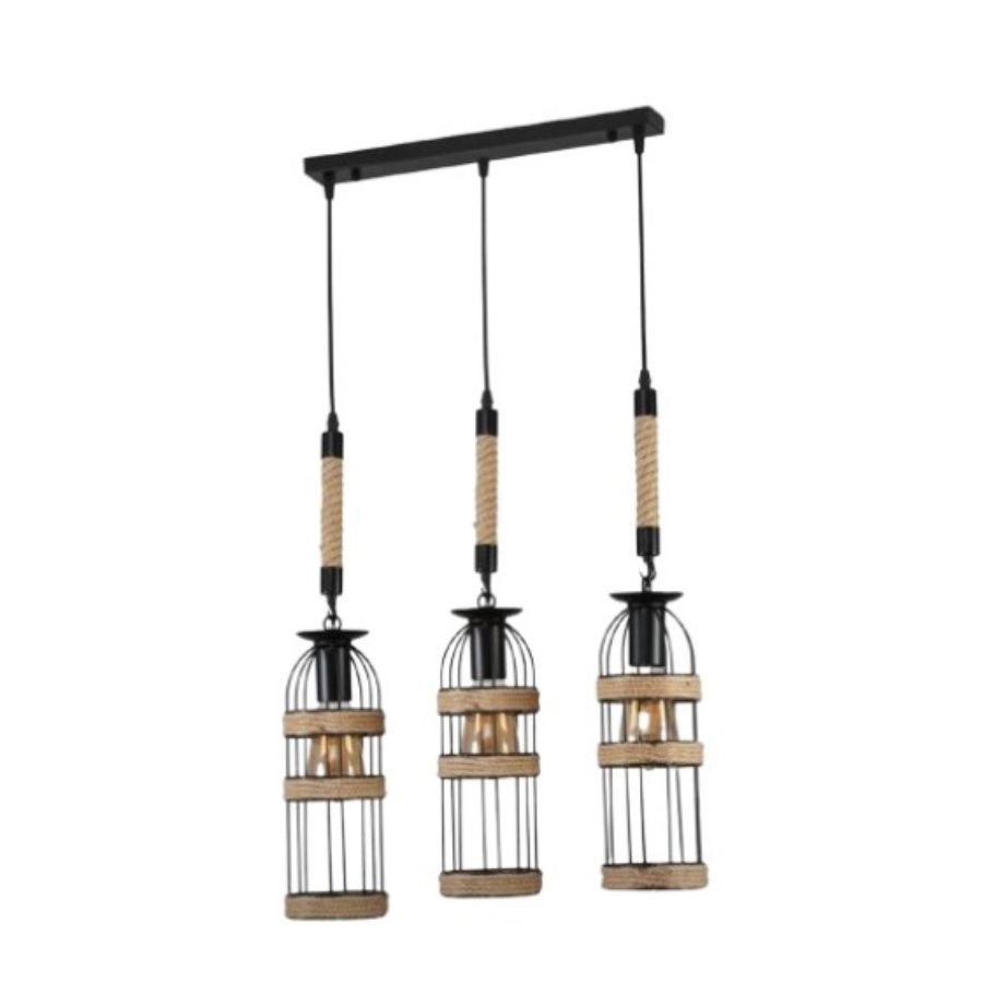 Click Ventas - Lampara Colgante De Madera Y Metal Triple Tipo Jaula 3 Focos