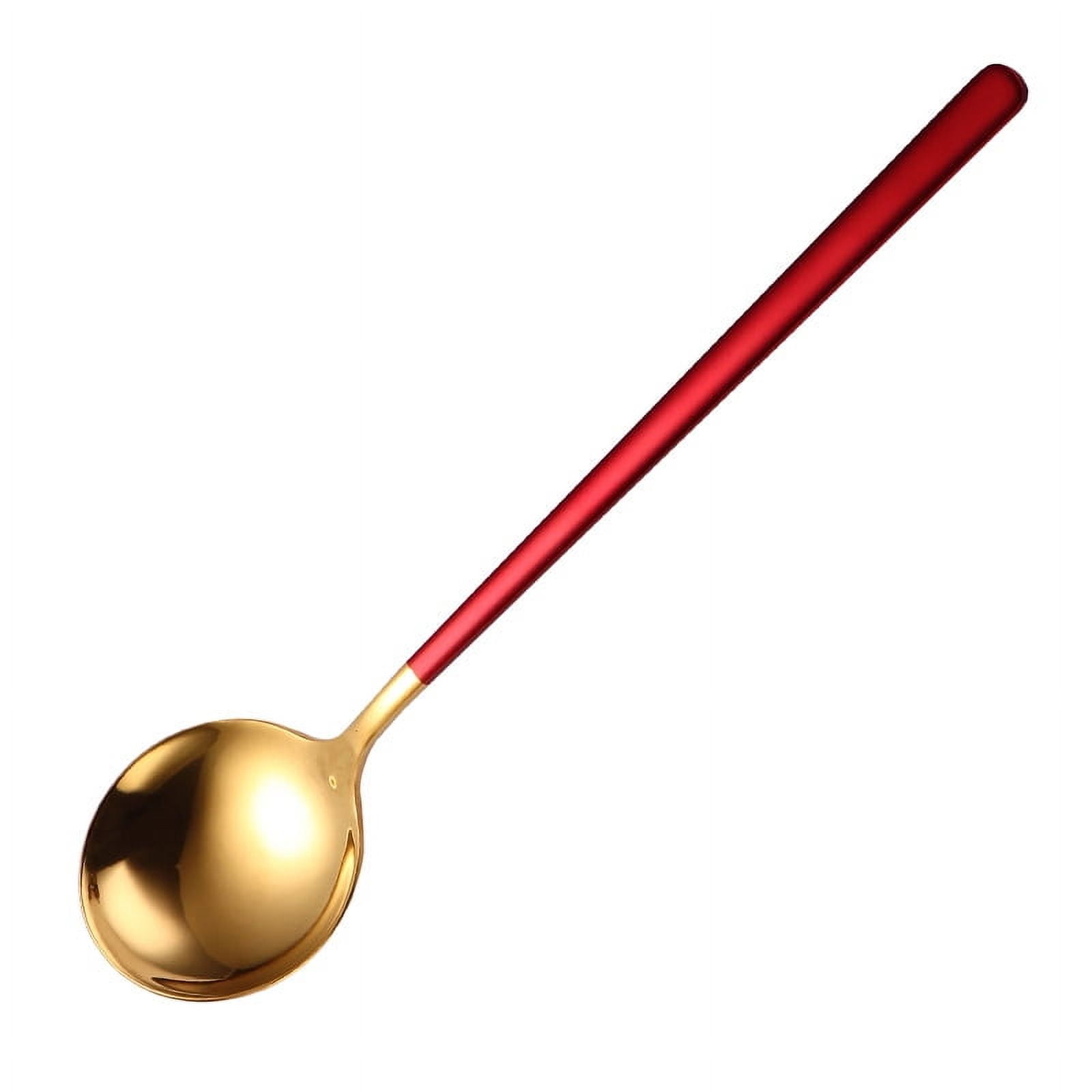 Xmhytop 4 Piezas Cucharas Redondas De Acero Inoxidable Oro Rojo, 19.5x4.5 Cm - Ideal Para Sopas, Guisos Y Servicio Elegante En Hogar Y Restaurantes