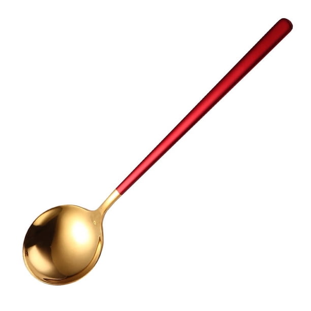 XmhyTop 4 piezas Cucharas Redondas de Acero Inoxidable Oro Rojo, 19.5x4.5 cm - Ideal para Sopas, Guisos y Servicio Elegante en Hogar y Restaurantes